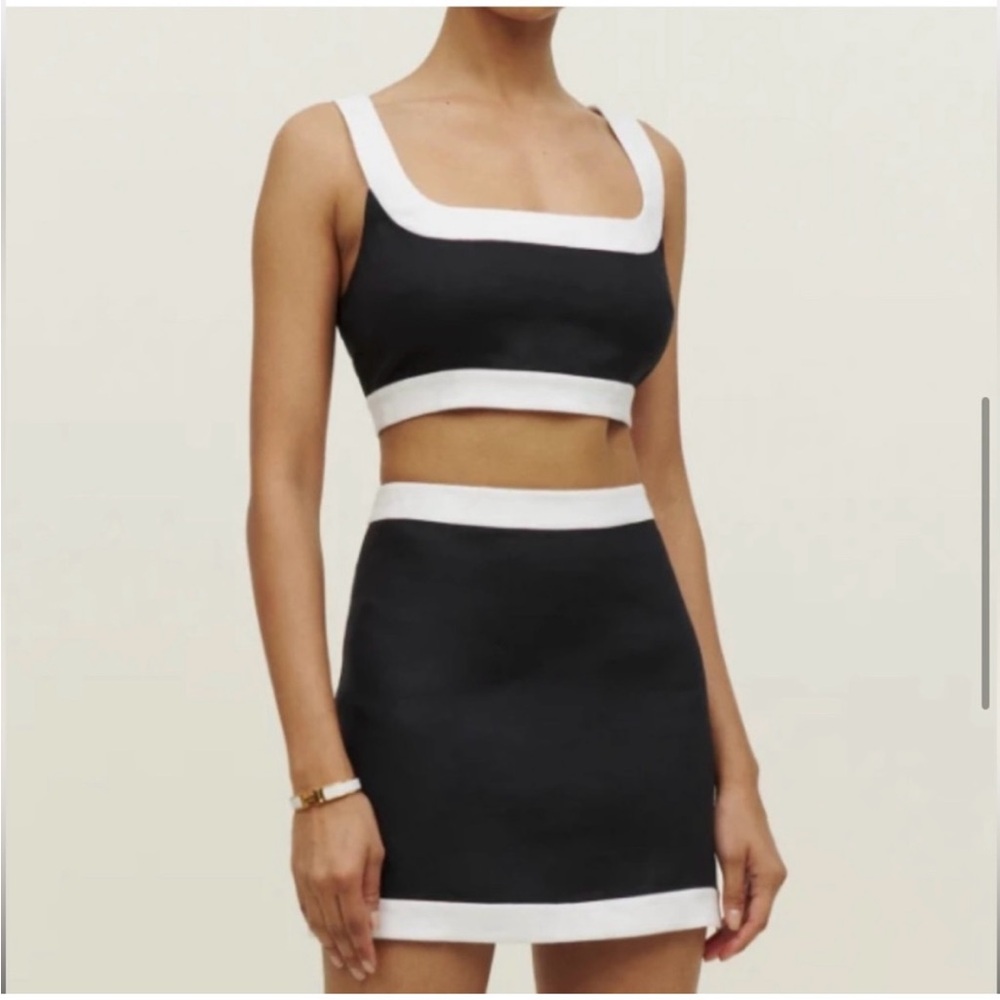 Reformation Robbie Linen Two Piece Black and White Skirt Set
